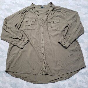 Sundance Top Womens XL Green Pockets Viscose Long Sleeve Button-Up